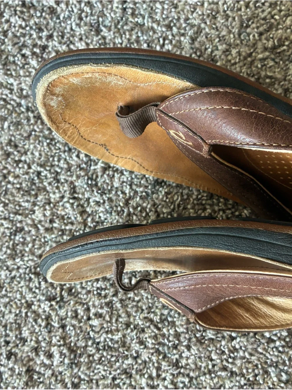 Olukai Hiapo Men's Brown Leather Flip Flop Sandals Size 8